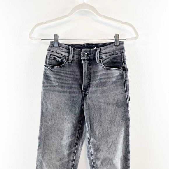 Good American Good Legs Cropped Skinny Button Fly High Rise Jeans Black 2 - Picture 5 of 11